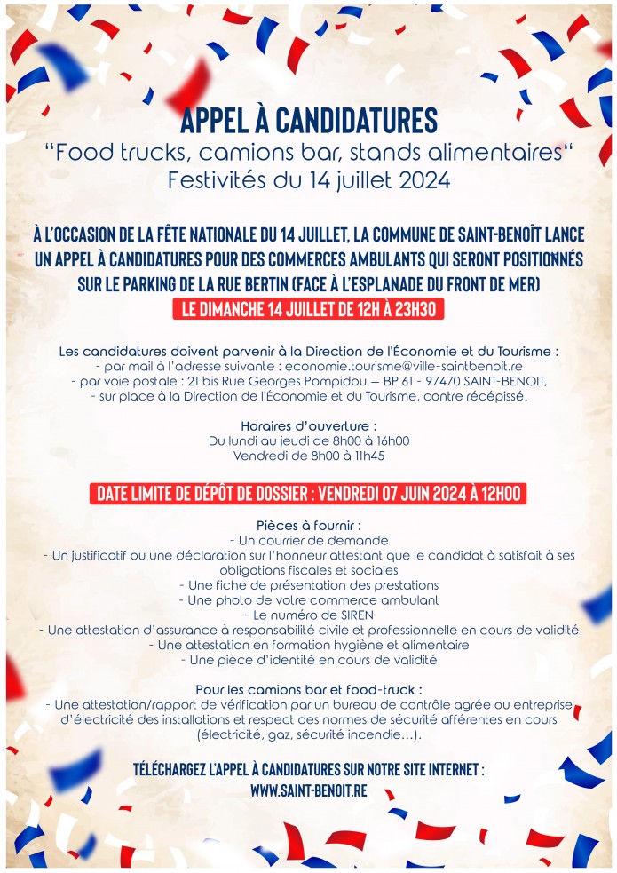 Appel à candidatures "commerces ambulants" pour les festivités du 14 juillet