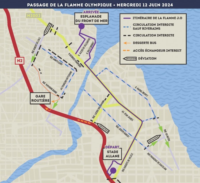 Plan de circulation Passage de la flamme olympique - 12 juin