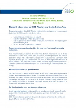 Communiqué CISE : Cyclone BATSIRAI - Point de situation au 02/02/2022 à 7 H