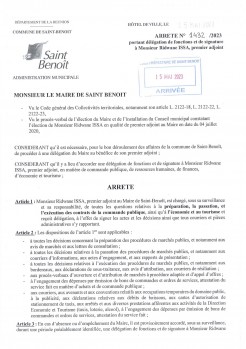 Arrêté n°1432/2023 portant délégation de fonction et de signature à monsieur Ridwane ISSA, premier adjoint