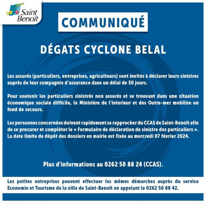 COMMUNIQUE : DEGATS CYCLONE BELAL