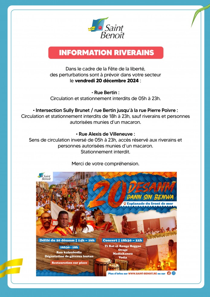 20 DECEMBRE - INFO RIVERAINS