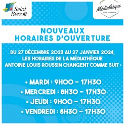 Médiathèque ALR : modification temporaire des horaires d'ouverture