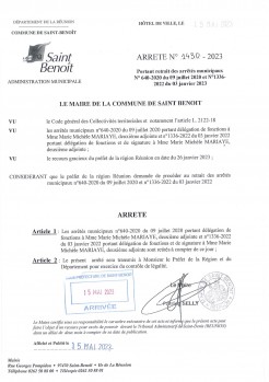 Arrêté - Portant retrait des arrêtés municipaux n°640-2020 du 09 juillet et n°1336 2022 du 03 janvier 2023